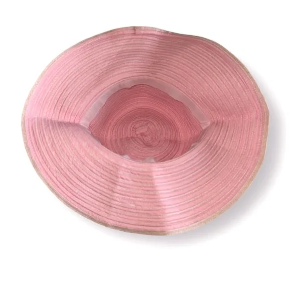 🛍️SALE🛍️ Packable Wide Brim Crotchet Bucket Sun Hat in Baby Pink - Picture 4 of 7